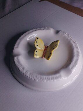 Hand Painted Italian Ceramic Butterfly Ashtray/Trinket Tray